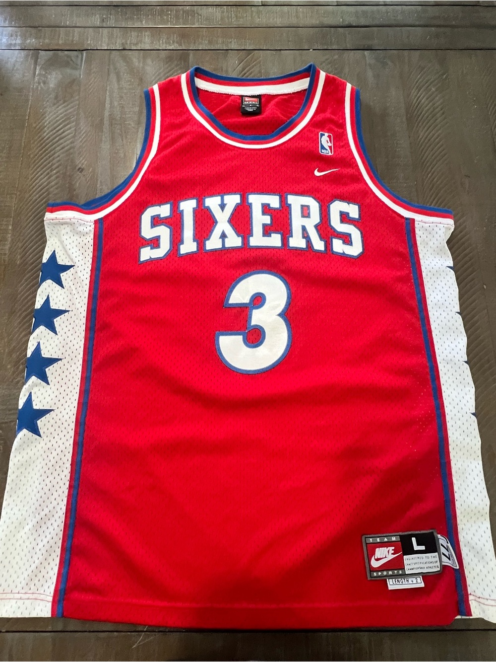 Nike Red Philadelphia Sixers #3 Basketball Jersey with Blue & White Accents
